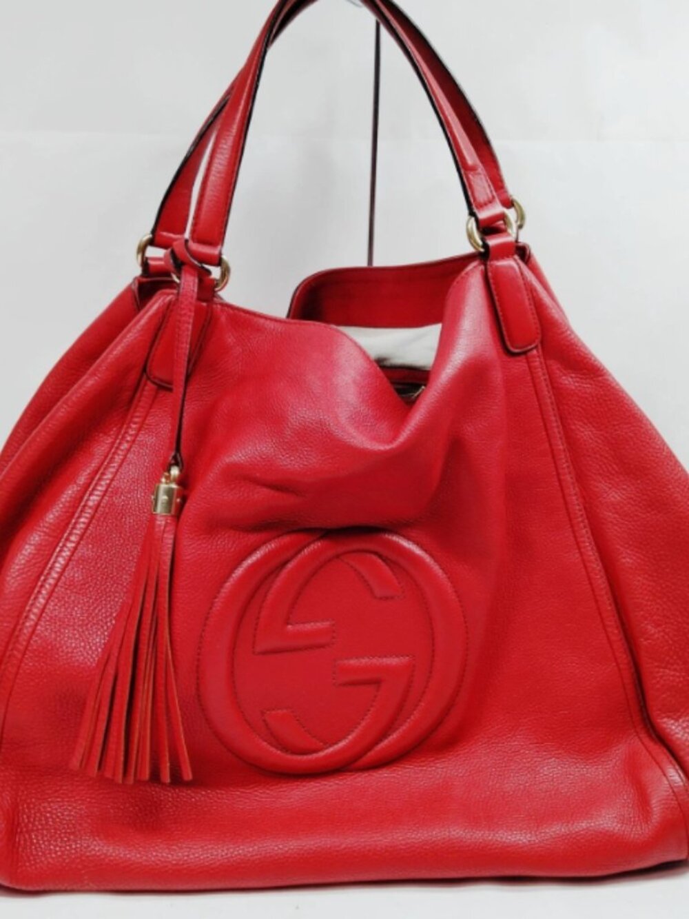 GUCCI Red Pebbled Leather Large Soho Tote Bag